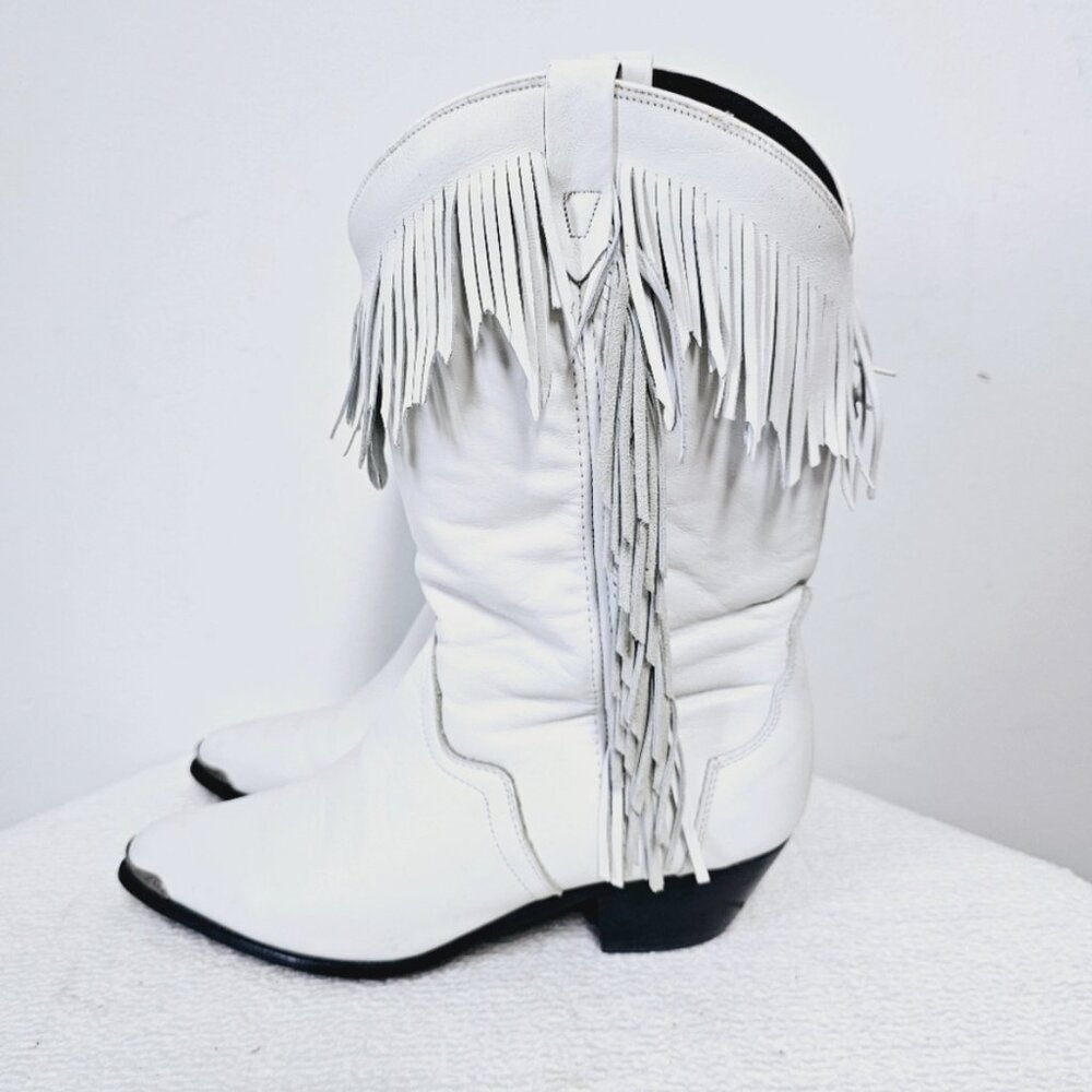 Vintage Fringed Acme White Western Boots Size 8